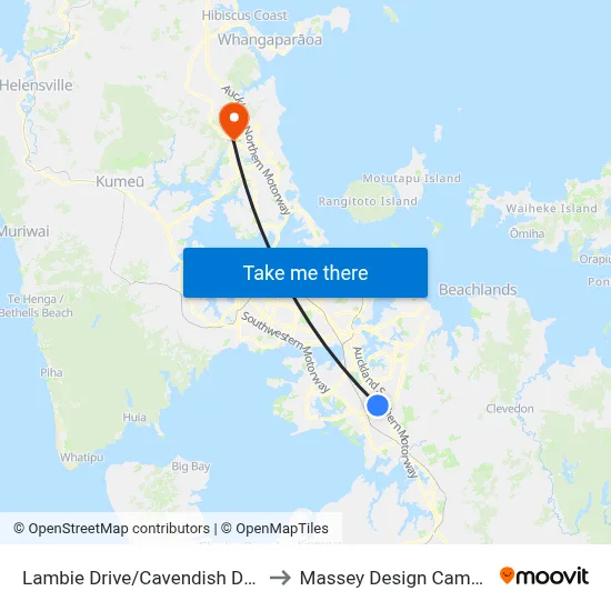 Lambie Drive/Cavendish Drive to Massey Design Campus map