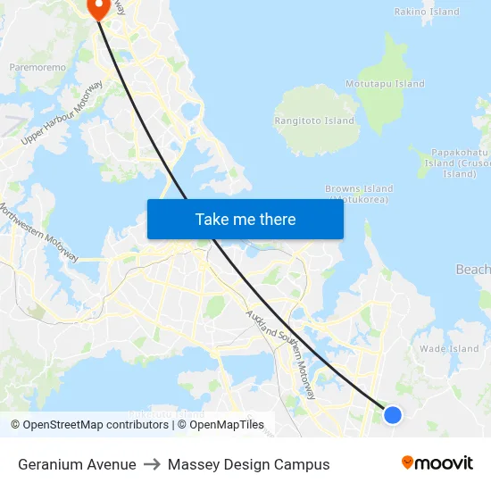 Geranium Avenue to Massey Design Campus map