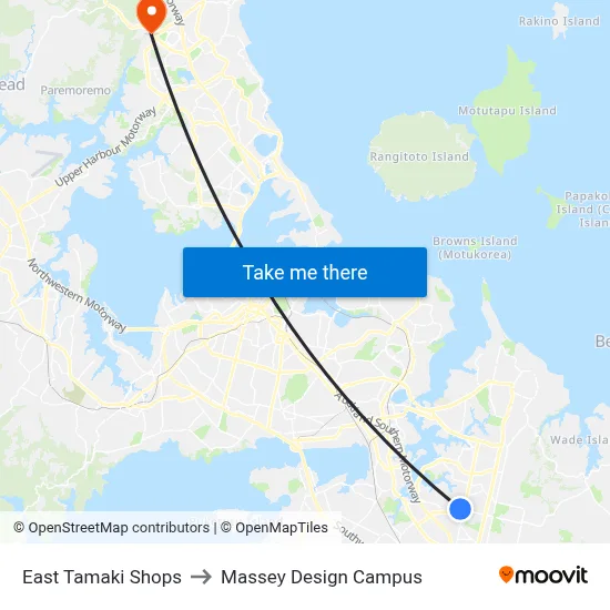 East Tamaki Shops to Massey Design Campus map