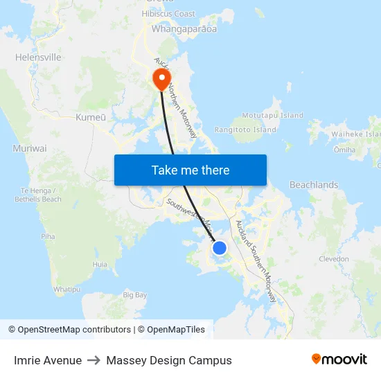 Imrie Avenue to Massey Design Campus map