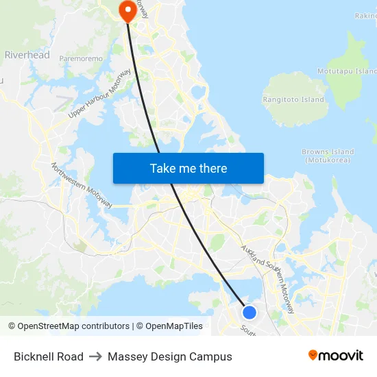 Bicknell Road to Massey Design Campus map
