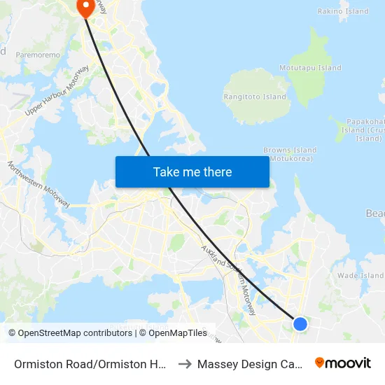 Ormiston Road/Ormiston Hospital to Massey Design Campus map