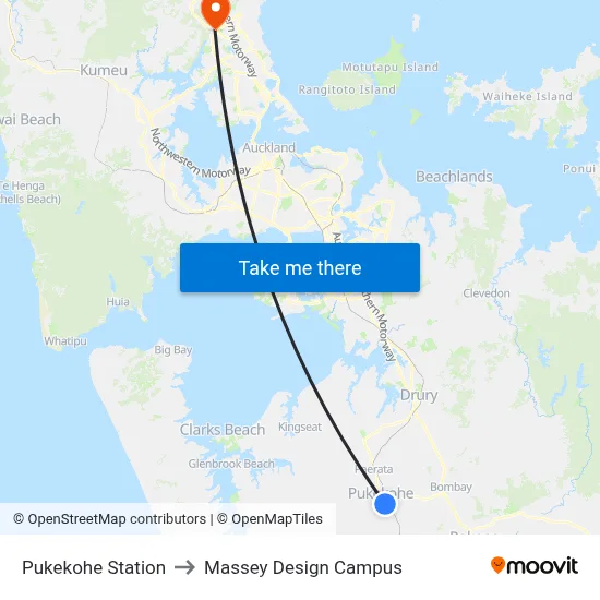 Pukekohe Station to Massey Design Campus map