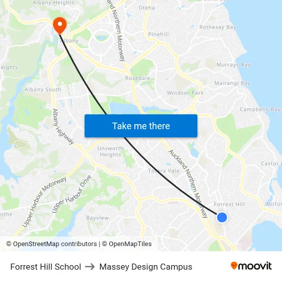 Forrest Hill School to Massey Design Campus map