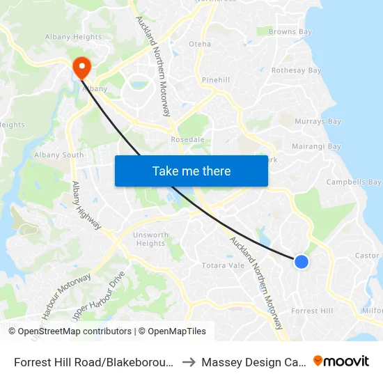Forrest Hill Road/Blakeborough Drive to Massey Design Campus map