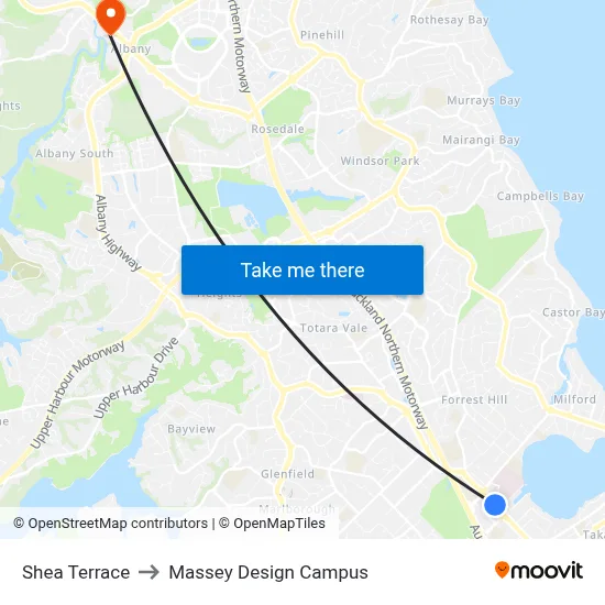 Shea Terrace to Massey Design Campus map