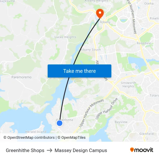 Greenhithe Shops to Massey Design Campus map