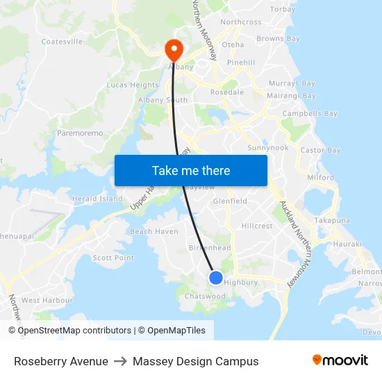 Roseberry Avenue to Massey Design Campus map