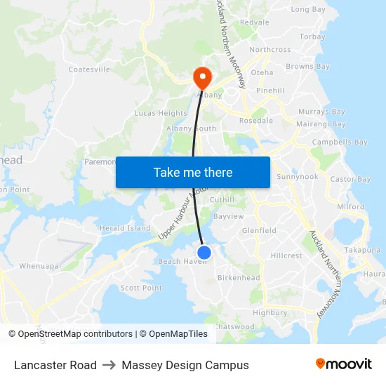 Lancaster Road to Massey Design Campus map