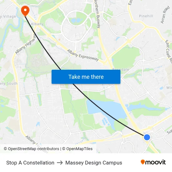 Stop A Constellation to Massey Design Campus map