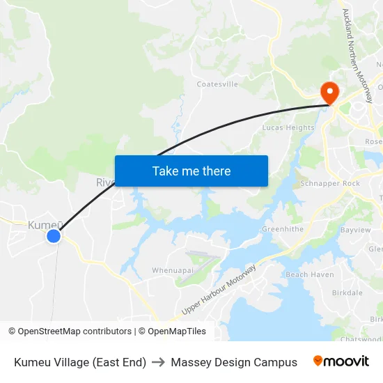 Kumeu Village (East End) to Massey Design Campus map