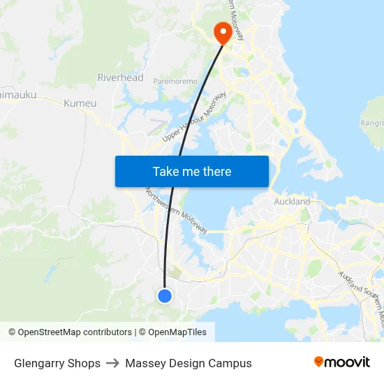 Glengarry Shops to Massey Design Campus map