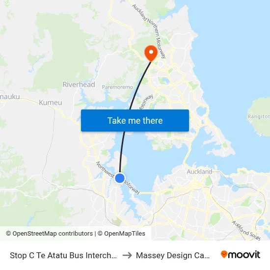 Stop C Te Atatu Bus Interchange to Massey Design Campus map