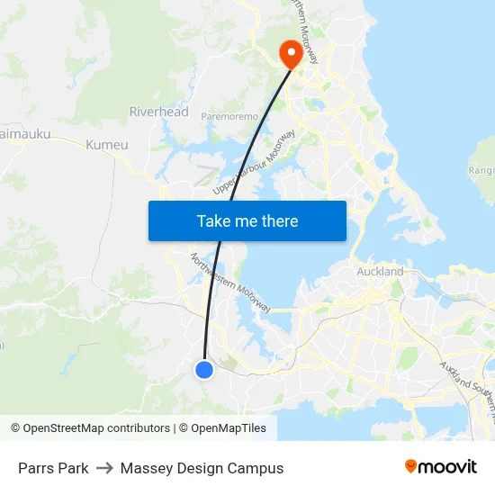 Parrs Park to Massey Design Campus map