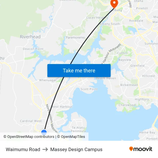 Waimumu Road to Massey Design Campus map