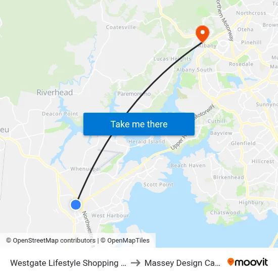 Westgate Lifestyle Shopping Centre to Massey Design Campus map