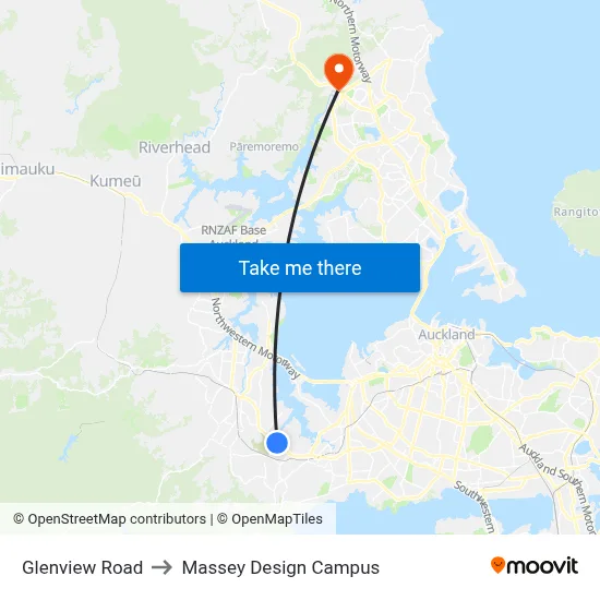 Glenview Road to Massey Design Campus map