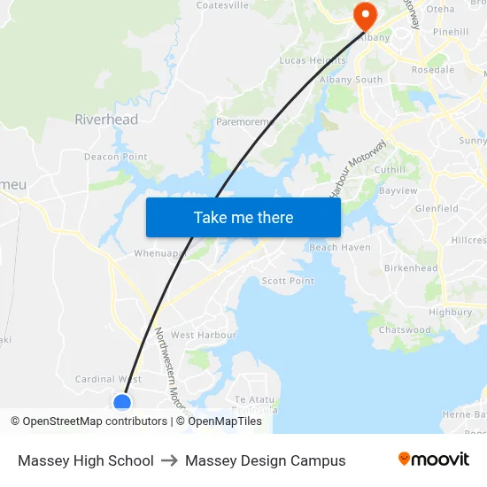 Massey High School to Massey Design Campus map