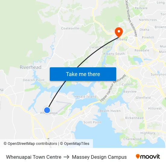 Whenuapai Town Centre to Massey Design Campus map