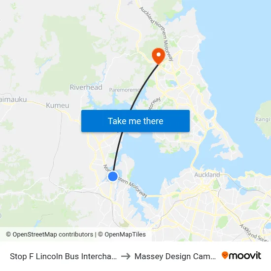 Stop F Lincoln Bus Interchange to Massey Design Campus map