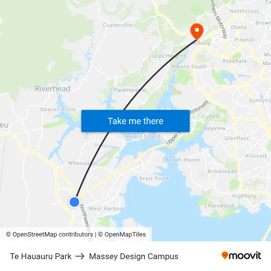 Te Hauauru Park to Massey Design Campus map