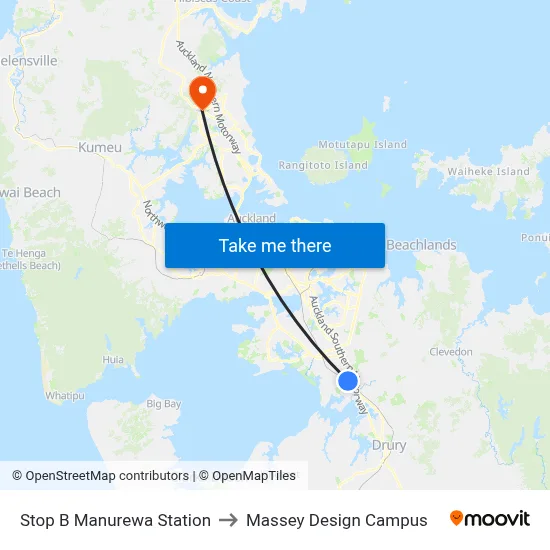 Stop B Manurewa Station to Massey Design Campus map