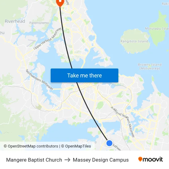 Mangere Baptist Church to Massey Design Campus map