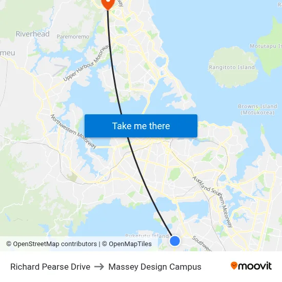 Richard Pearse Drive to Massey Design Campus map
