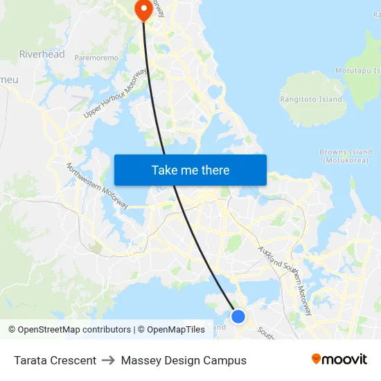 Tarata Crescent to Massey Design Campus map