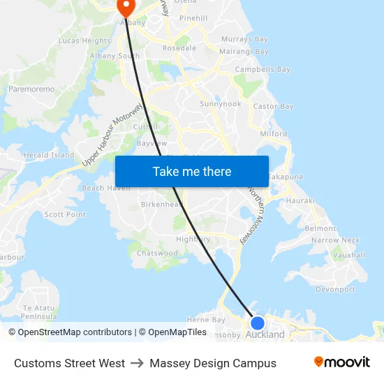 Customs Street West to Massey Design Campus map