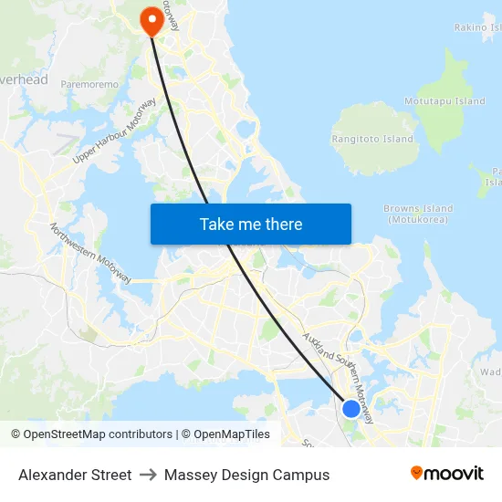 Alexander Street to Massey Design Campus map