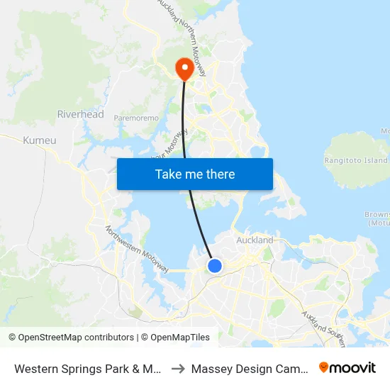 Western Springs Park & Motat to Massey Design Campus map