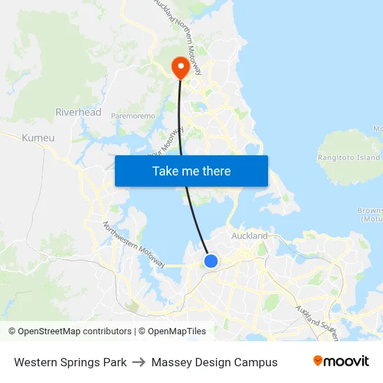 Western Springs Park to Massey Design Campus map