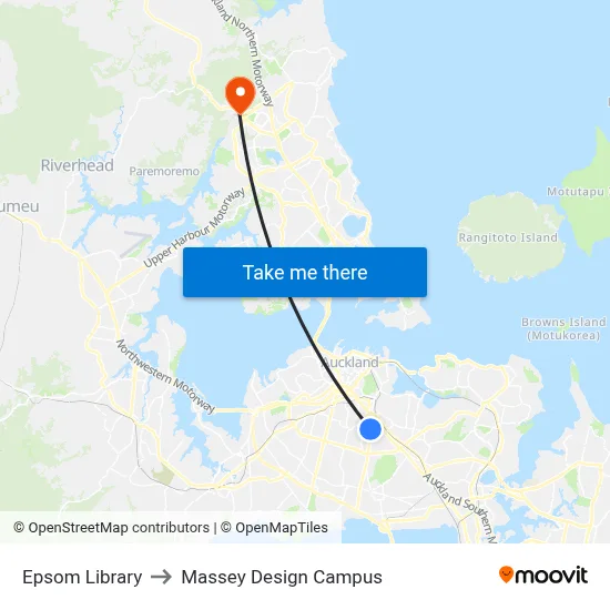 Epsom Library to Massey Design Campus map
