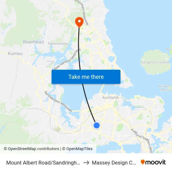 Mount Albert Road/Sandringham Road to Massey Design Campus map