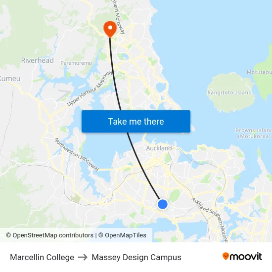 Marcellin College to Massey Design Campus map