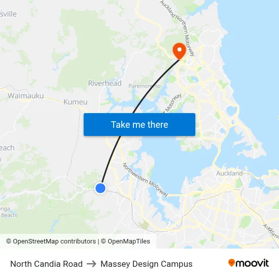 North Candia Road to Massey Design Campus map