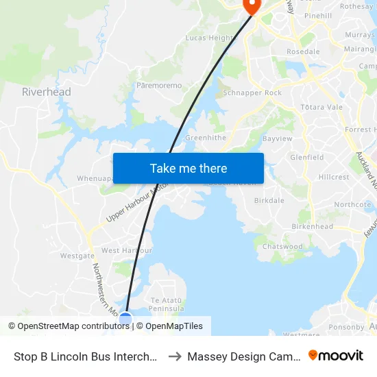 Stop B Lincoln Bus Interchange to Massey Design Campus map