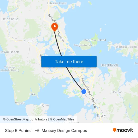 Stop B Puhinui to Massey Design Campus map