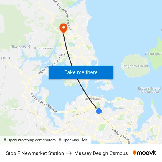 Stop F Newmarket Station to Massey Design Campus map