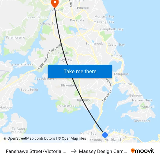 Fanshawe Street/Victoria Park to Massey Design Campus map