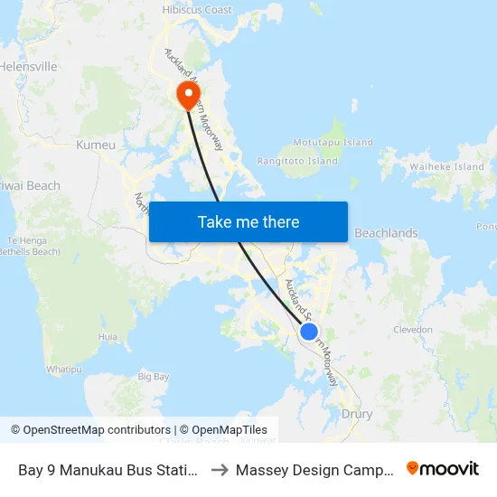 Bay 9 Manukau Bus Station to Massey Design Campus map