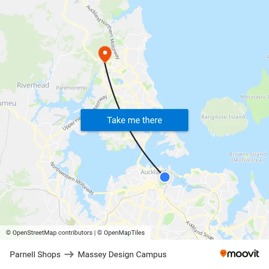 Parnell Shops to Massey Design Campus map