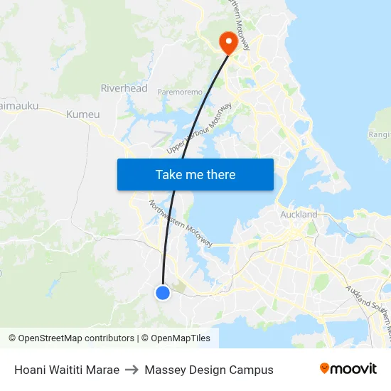 Hoani Waititi Marae to Massey Design Campus map