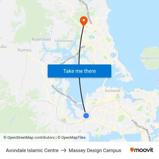Avondale Islamic Centre to Massey Design Campus map