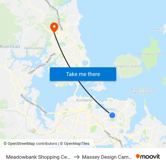 Meadowbank Shopping Centre to Massey Design Campus map