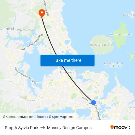 Stop A Sylvia Park to Massey Design Campus map