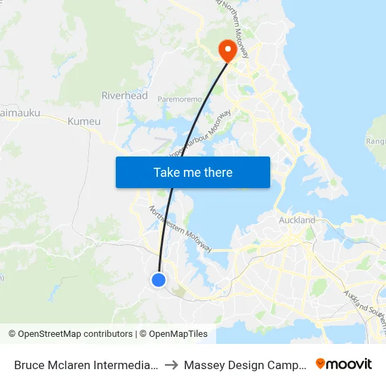 Bruce Mclaren Intermediate to Massey Design Campus map