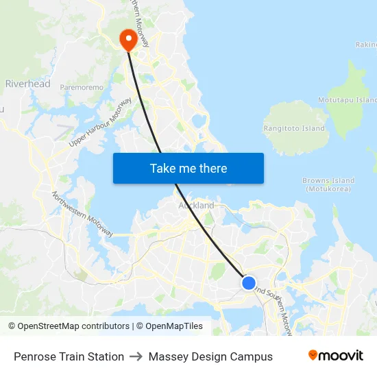Penrose Train Station to Massey Design Campus map