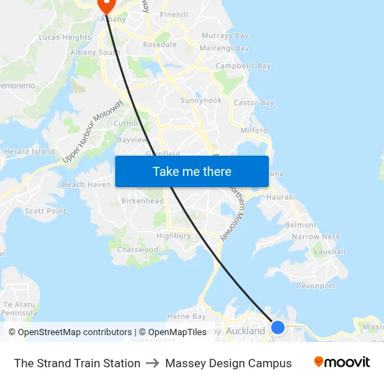 The Strand Train Station to Massey Design Campus map